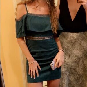 Faux suede off the shoulder cutout mini dress